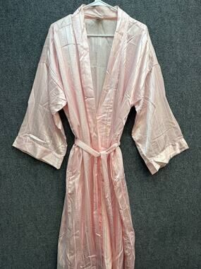 Kathryn Women's Pink Satin Robe Belted Floral Jacquard 38" Long Size L